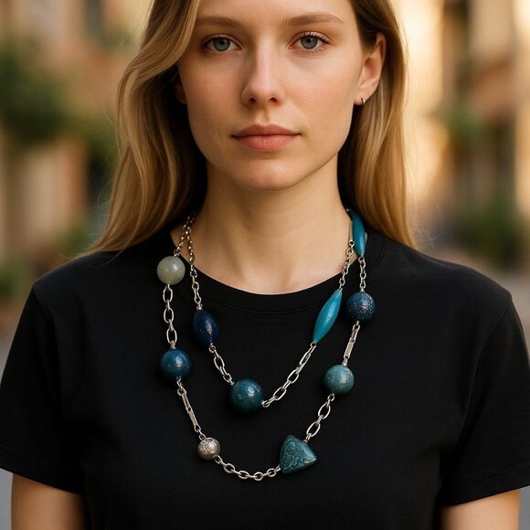 D&G Jewels Blue and Silver Necklace - Picture 2 of 5